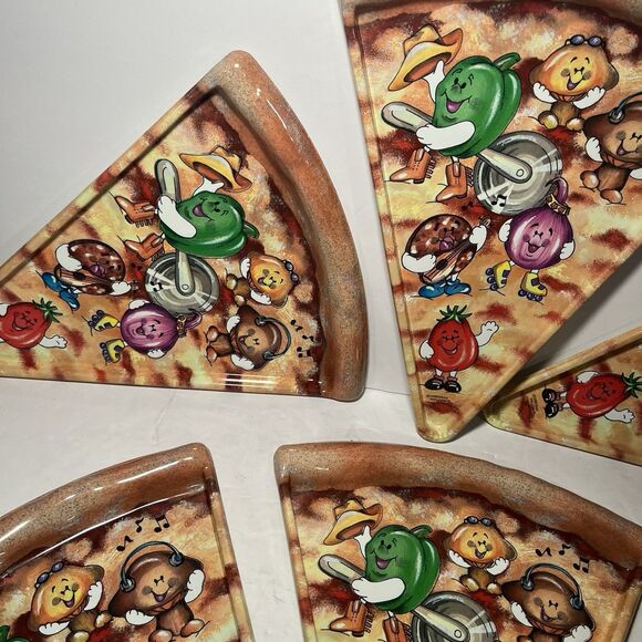 Deborah Mallow Pizza Slice Shaped Party Plates Plastic Set of 6 Vintage 90s - Picture 5 of 8
